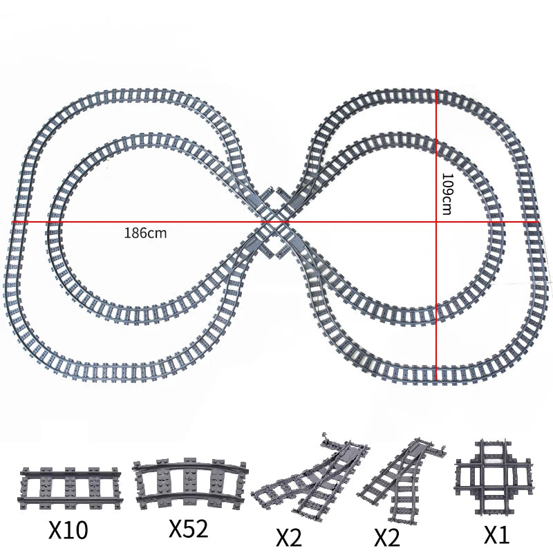 City High-tech Trains Flexible Tracks Forked Straight Curved Rails Crossing Switch Building Block Bricks Creative Toys for kids