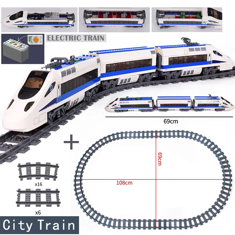 KAZI High-Tech Battery Powered Electric City passenger High Speed Train Rail Track sets Building Blocks Bricks kids DIY Toys