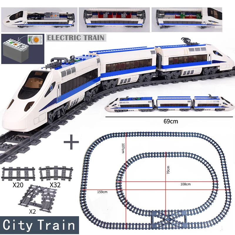 KAZI High-Tech Battery Powered Electric City passenger High Speed Train Rail Track sets Building Blocks Bricks kids DIY Toys