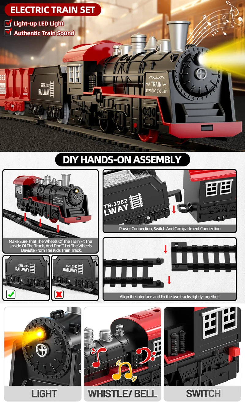 Electric Train Rail Car Simulation Retro Model Train High Speed Rail Toy Boy Set