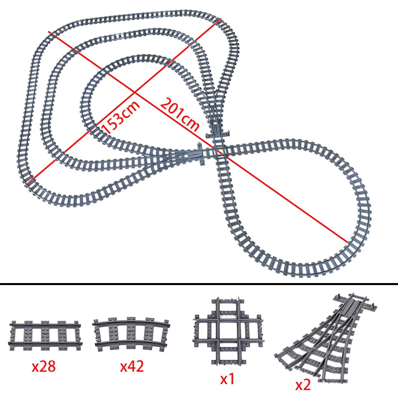 City High-tech Trains Flexible Tracks Forked Straight Curved Rails Crossing Switch Building Block Bricks Creative Toys for kids