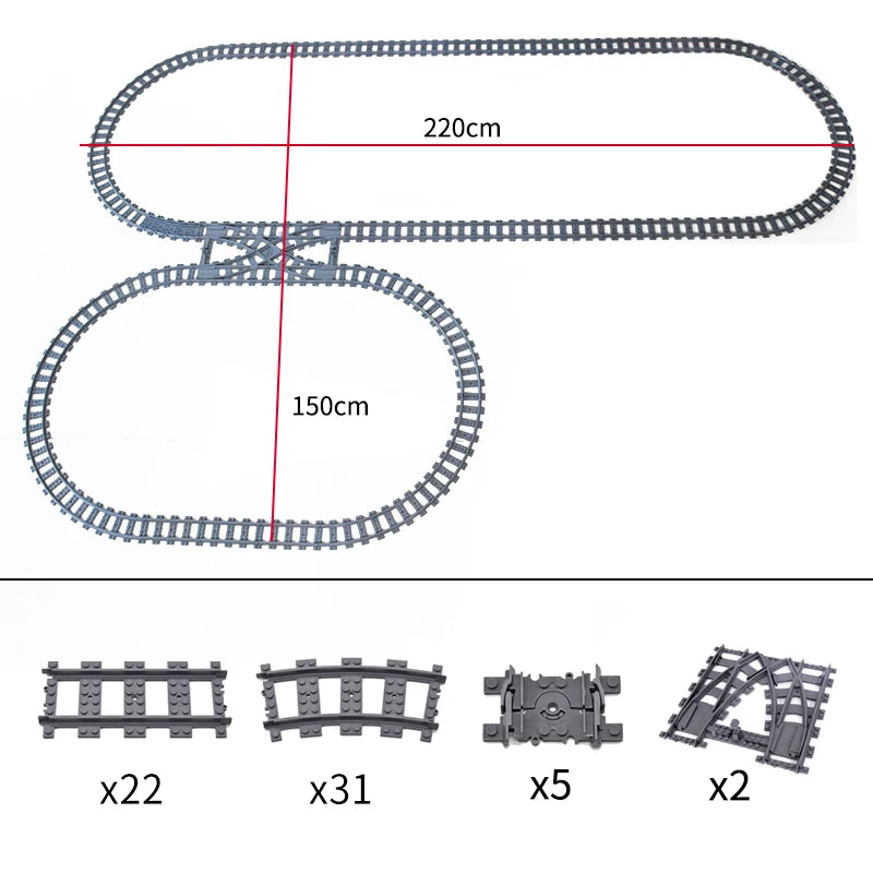 City High-tech Trains Flexible Tracks Forked Straight Curved Rails Crossing Switch Building Block Bricks Creative Toys for kids