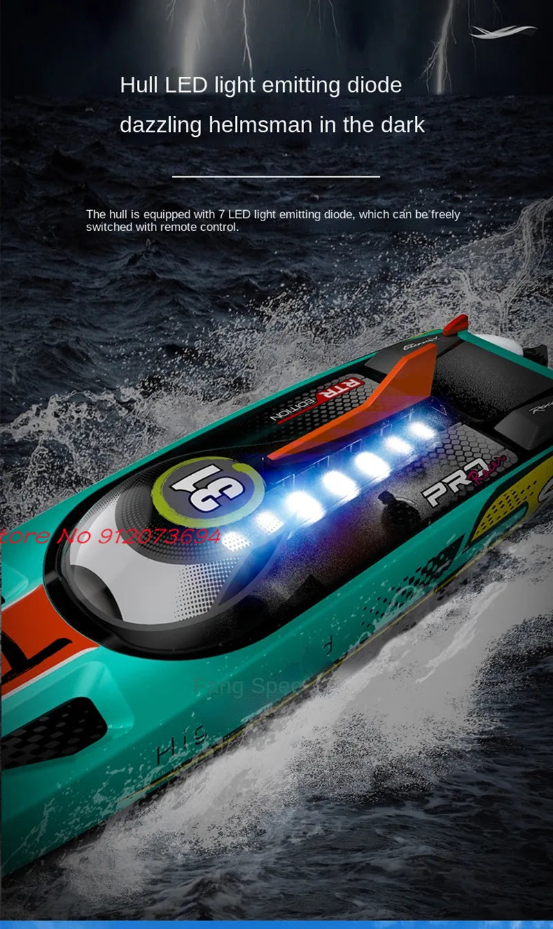 Waterproof Radio Control Electric Large Racing Speedboat Toy 80KM/H 200M 360° Turn LED Night Light Brushless High Speed RC Boat