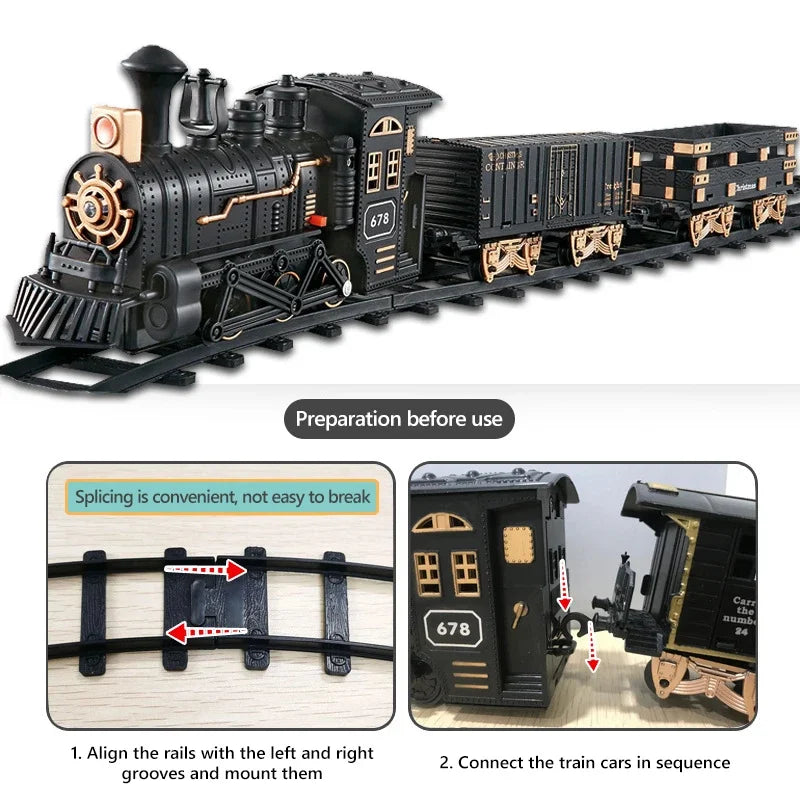 Classical Electric Train Track Set Spray Steam Train with Sound Simulated Locomotive Train Kit Retro Model Kids Boys Gift