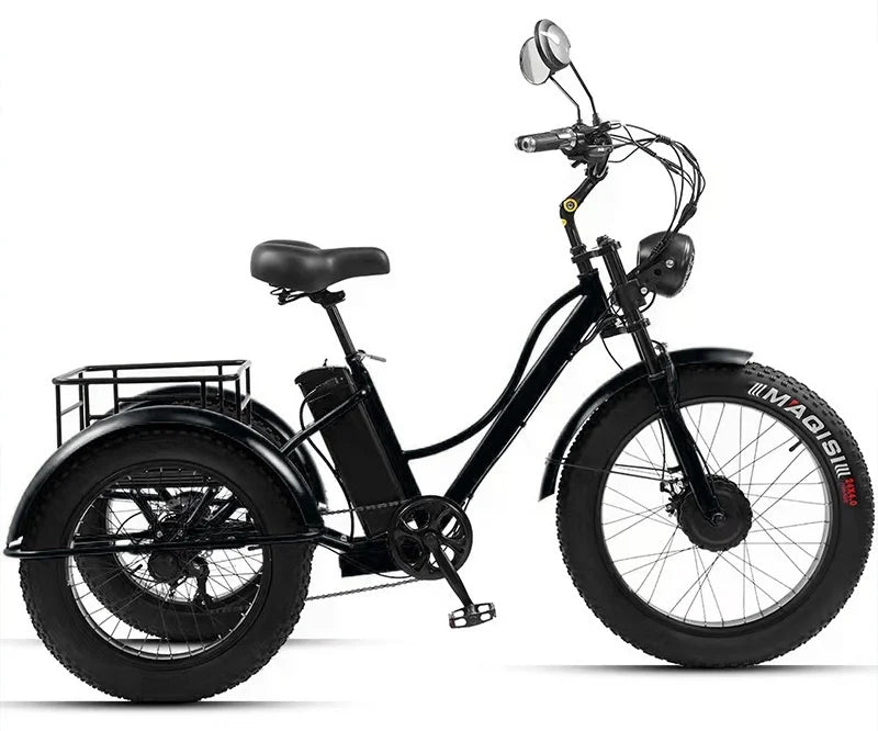 48V 750W Electric Bike For Man Powerful 24 Inch Fat Tire Bike All Terrain Electric Tricycles 3 Wheels for Adults Elderly
