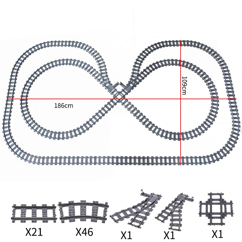 City High-tech Trains Flexible Tracks Forked Straight Curved Rails Crossing Switch Building Block Bricks Creative Toys for kids