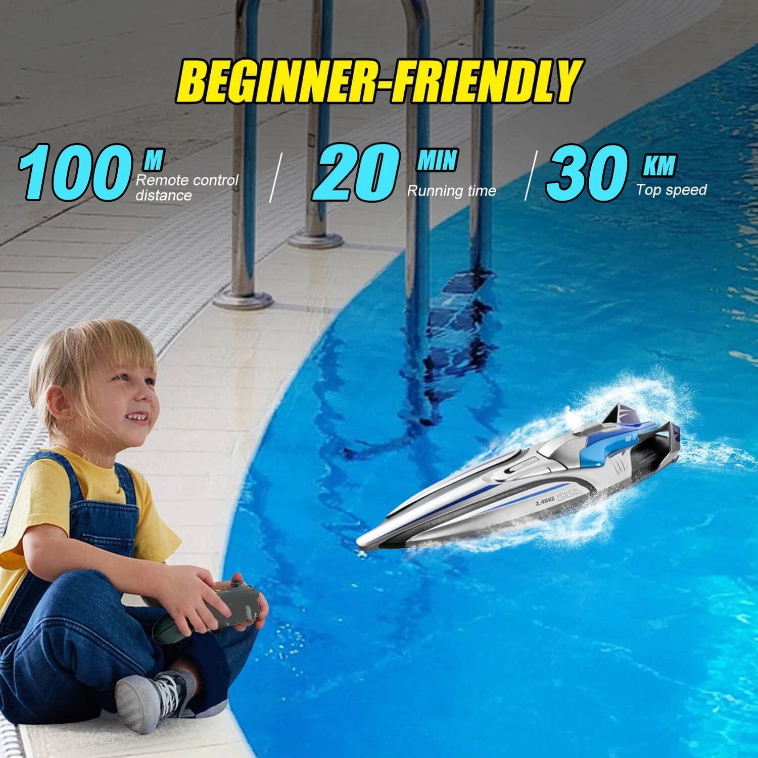 S1 2.4G High-speed Remote Control Speedboat 30 Km/h Waterproof Electric Remote Control Rowing Double Propoler Children's Gift