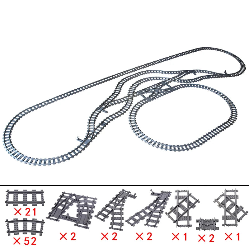 City High-tech Trains Flexible Tracks Forked Straight Curved Rails Crossing Switch Building Block Bricks Creative Toys for kids