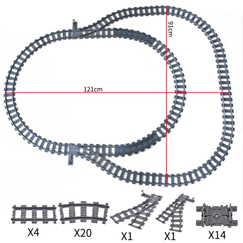 City High-tech Trains Flexible Tracks Forked Straight Curved Rails Crossing Switch Building Block Bricks Creative Toys for kids