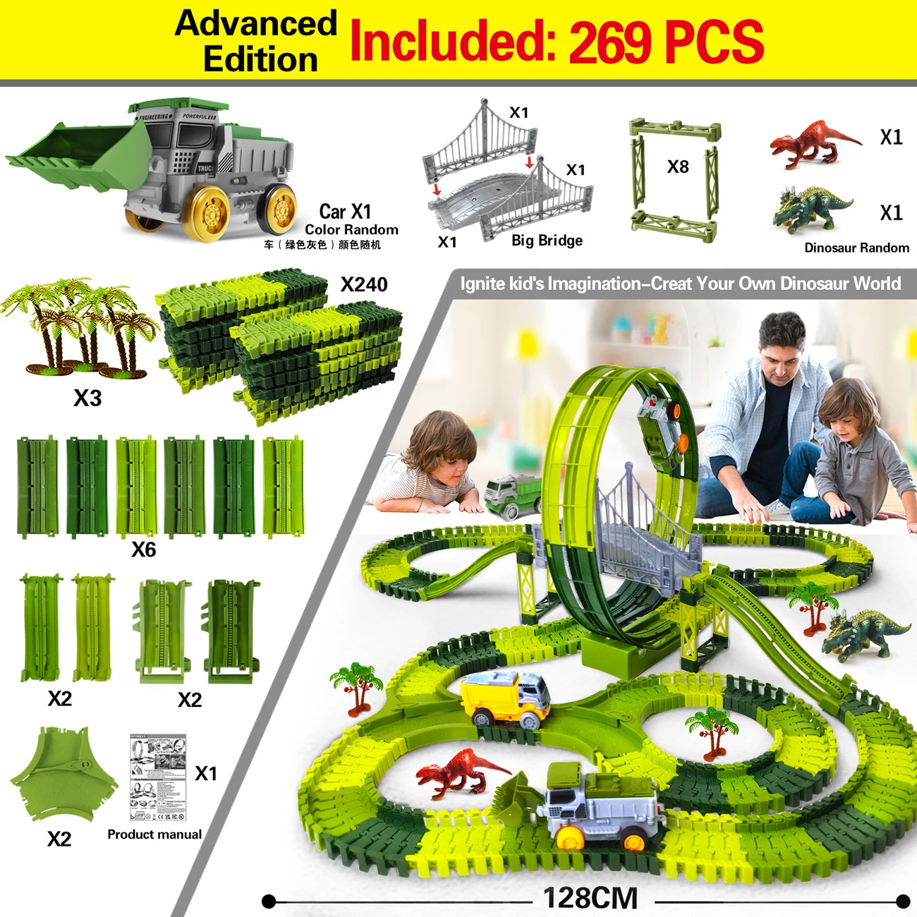 Magic Climbing electric Engineering car Racing Track dinosaur Car Flexible Educational Rail Car Puzzle Toy for Kids