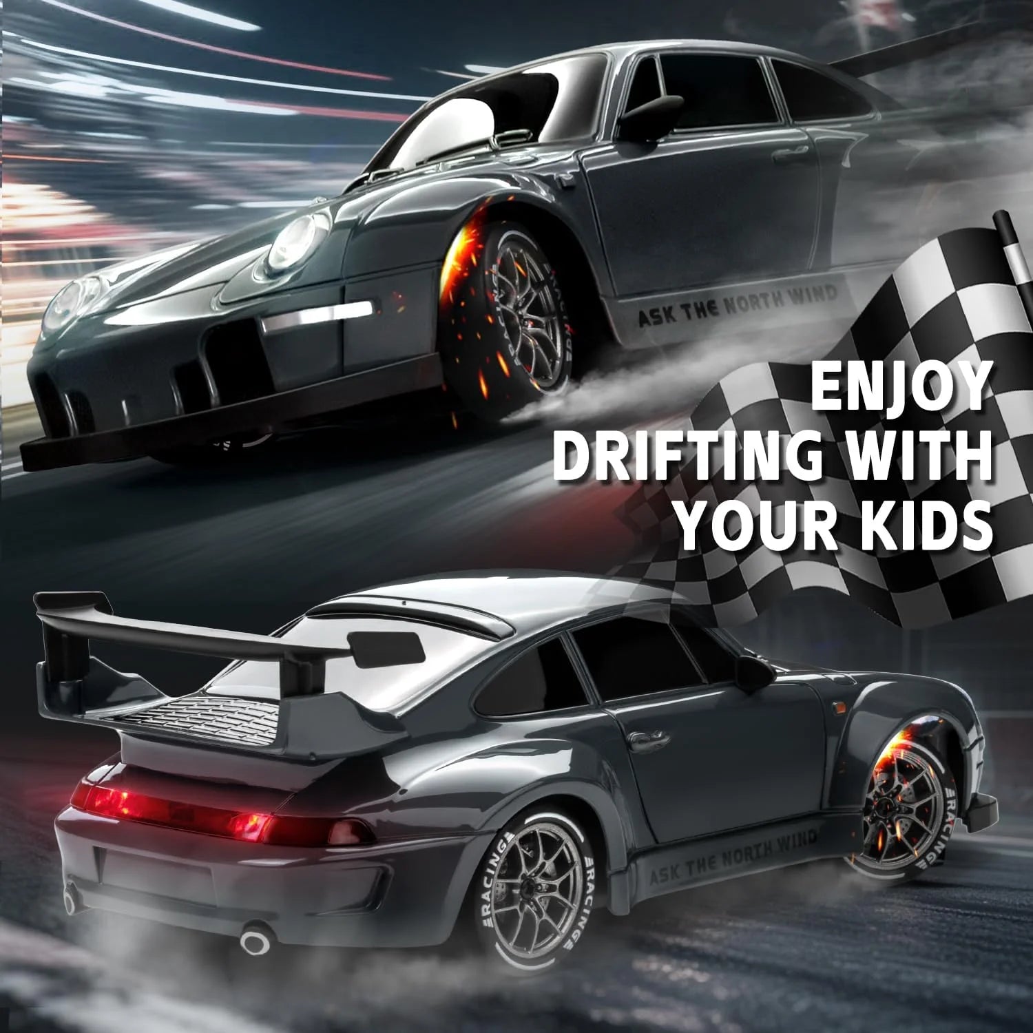 RC Cars 1:24 Remote Control Car 20KM/H 4WD High Speed RC Drift Car with LED Lights Extra Drifting Tires Vehicles for Adults Kids