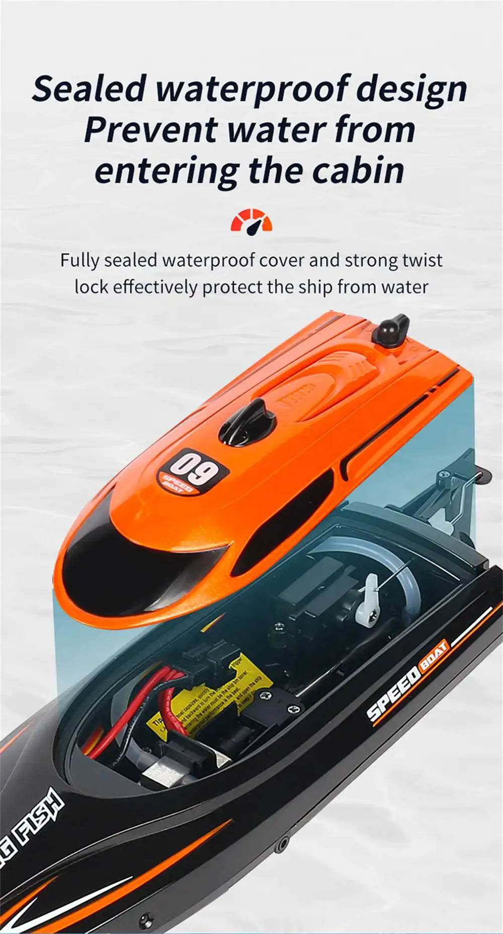 2.4G 4CH RC Boat Waterproof 25km/H High Speed Electric Racing Speedboat with LED Light Outdoor Lakes Pools Toys for Boys Kids