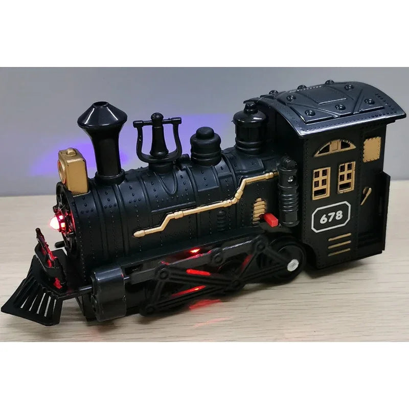 Classical Electric Train Track Set Spray Steam Train with Sound Simulated Locomotive Train Kit Retro Model Kids Boys Gift