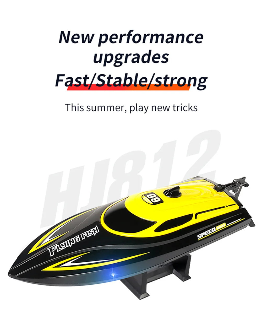 2.4G 4CH RC Boat Waterproof 25km/H High Speed Electric Racing Speedboat with LED Light Outdoor Lakes Pools Toys for Boys Kids