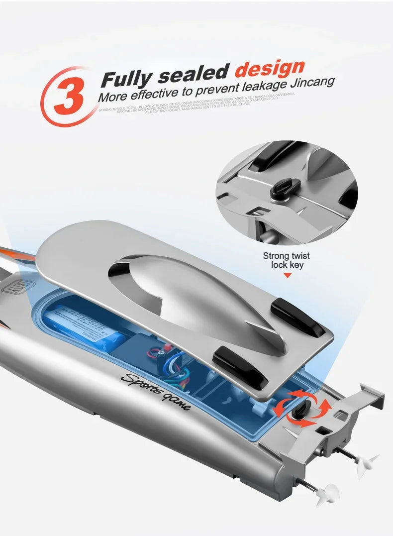 2.4G RC Boat 30KM/H High Speed Dual Motor 2CH Waterproof Remote Control Racing Ship Toy - 20Mins Battery for Kids & Adults
