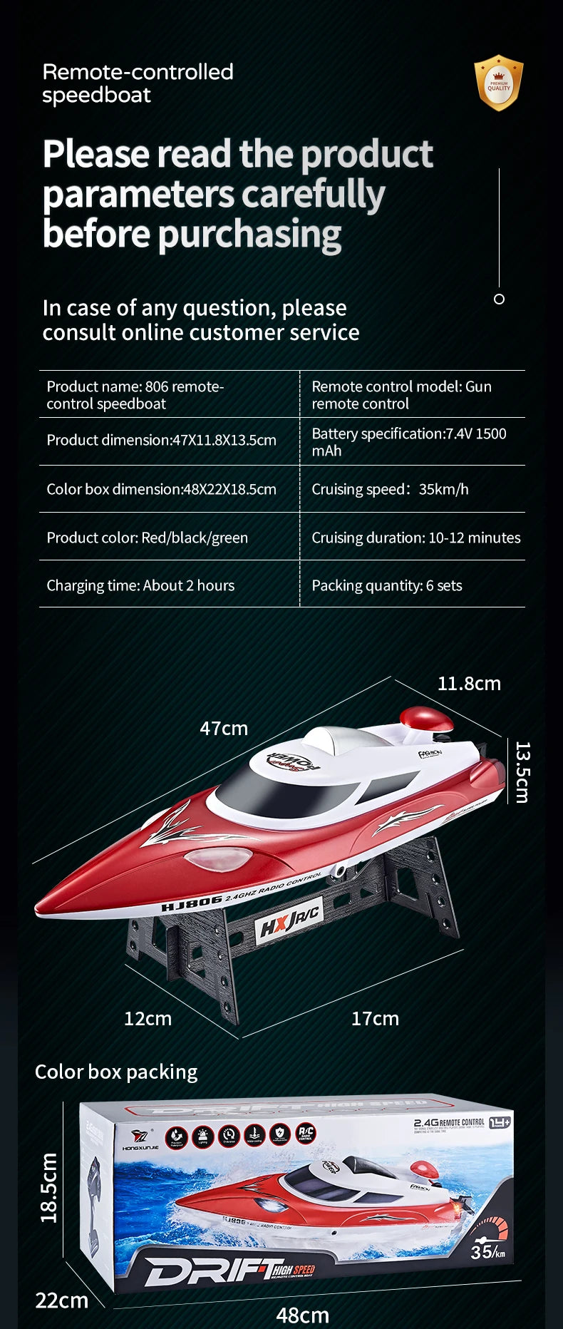 RC Speedboat 2.4G 35KM/H High Speed Electric Boats With Seal Waterproof  Motor Remote Control Racing Ship Outdoor Boats Toys