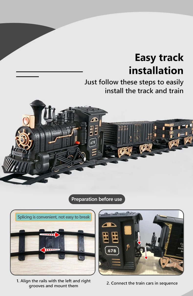 Classical Electric Train Track Set Spray Steam Train with Sound Simulated Locomotive Train Kit Retro Model Kids Boys Gift
