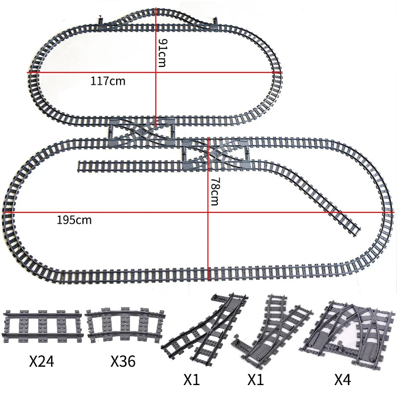 City High-tech Trains Flexible Tracks Forked Straight Curved Rails Crossing Switch Building Block Bricks Creative Toys for kids