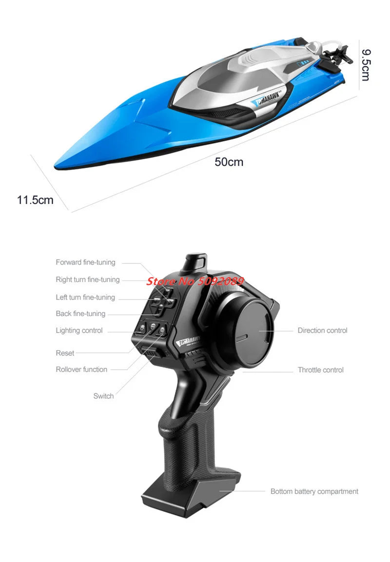 70KM/H High Speed 50CM Big 200M Remote Control Ship Boat Rowing Waterproof Capsize Reset RC Racing Boat Speedboat Add Carry Bag