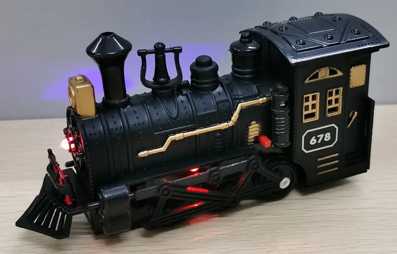 Classical Electric Train Track Set Spray Steam Train with Sound Simulated Locomotive Train Kit Retro Model Kids Boys Gift