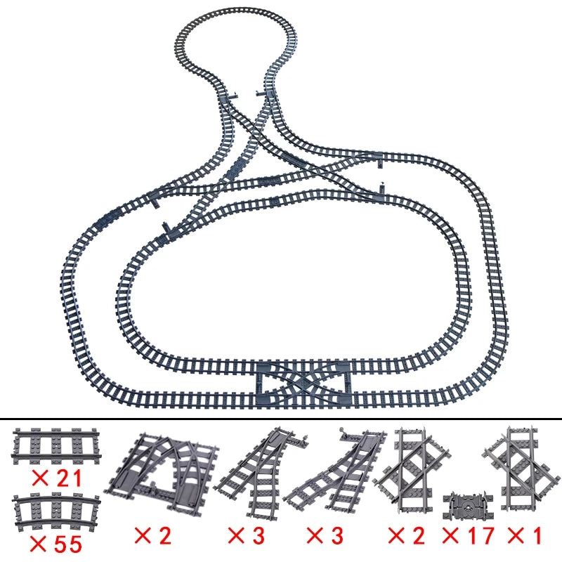 City High-tech Trains Flexible Tracks Forked Straight Curved Rails Crossing Switch Building Block Bricks Creative Toys for kids