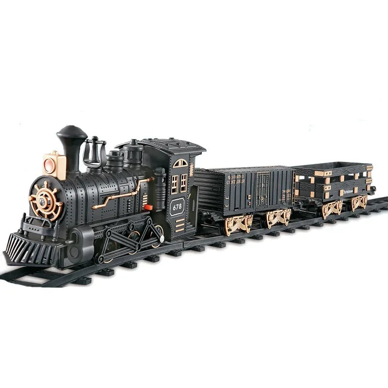 Classical Electric Train Track Set Spray Steam Train with Sound Simulated Locomotive Train Kit Retro Model Kids Boys Gift