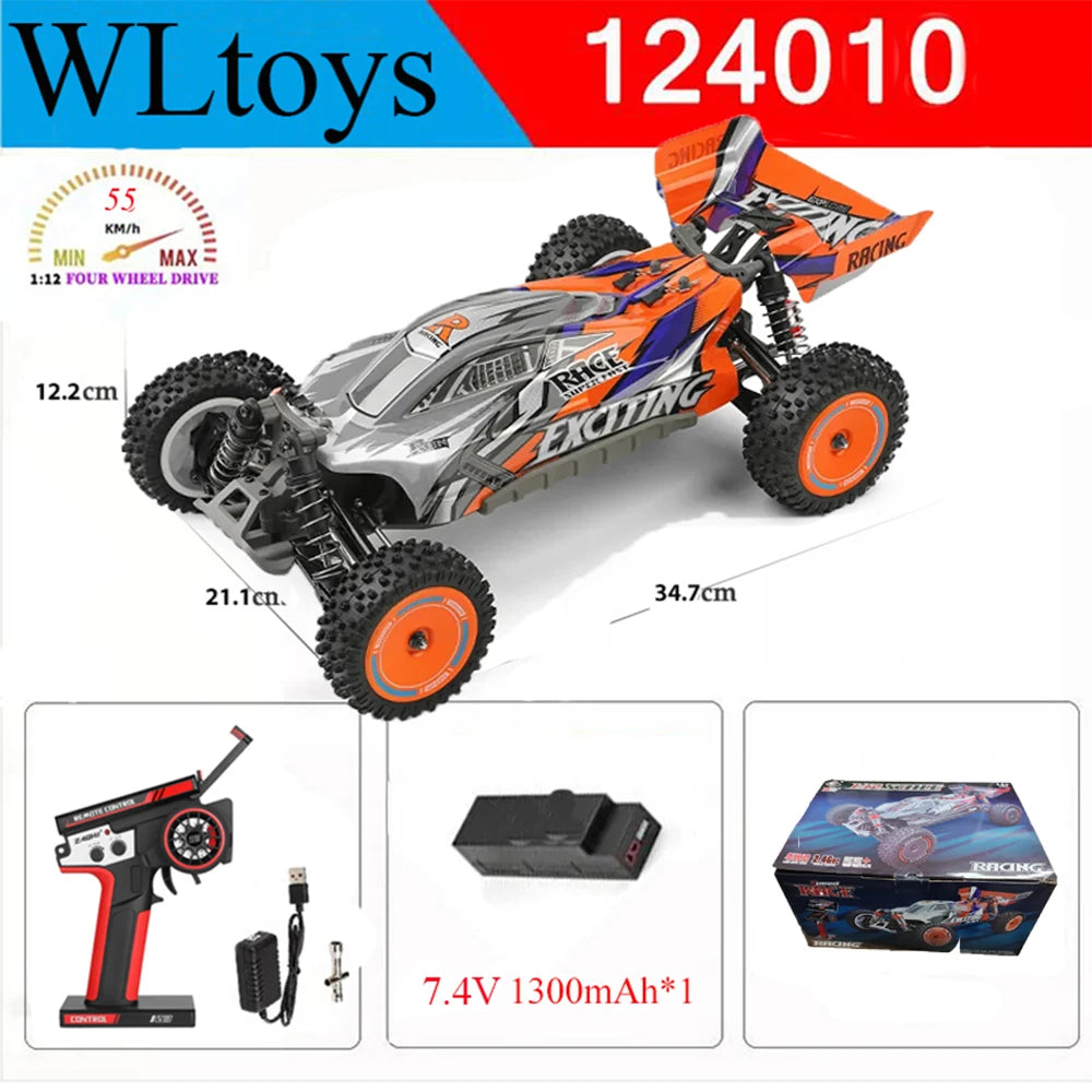 Newest Wltoys 124010 V8 1/12 2.4G Racing RC Cars 4WD 550 Motor 55Km/H High Speed Remote Control Car Off-road Drift Toys