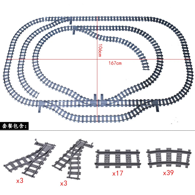 City High-tech Trains Flexible Tracks Forked Straight Curved Rails Crossing Switch Building Block Bricks Creative Toys for kids
