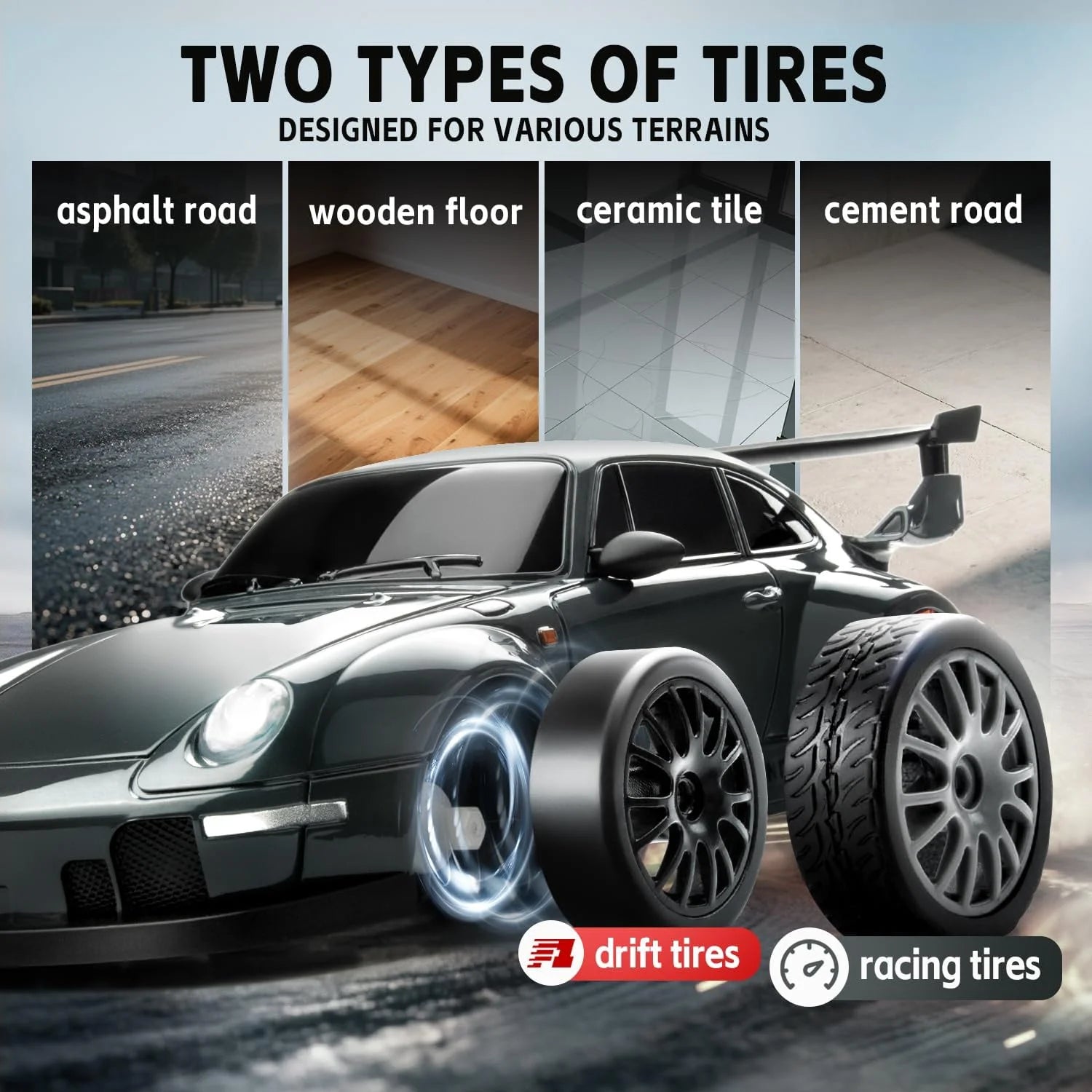 RC Cars 1:24 Remote Control Car 20KM/H 4WD High Speed RC Drift Car with LED Lights Extra Drifting Tires Vehicles for Adults Kids