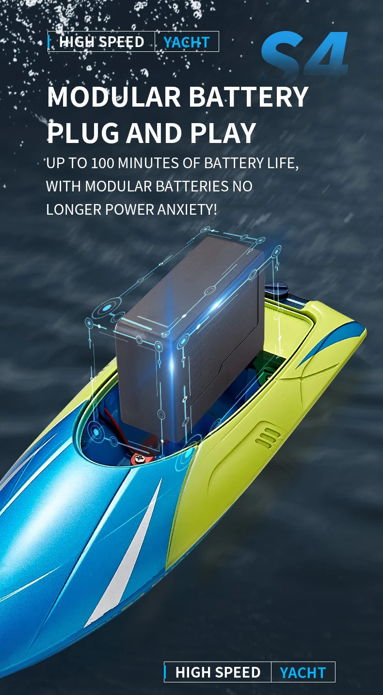 S4 Speedboat 2.4G High-Speed 15km/h Radio Remote Control Competitive Rowing Boat Charging Electric Water Toy for Boys Gift