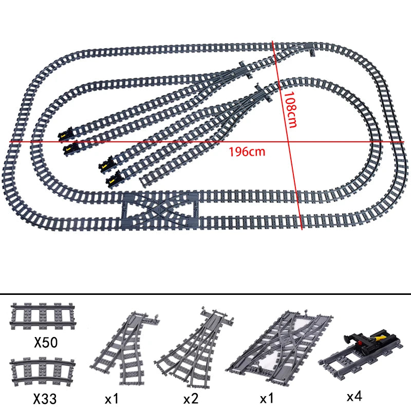 City High-tech Trains Flexible Tracks Forked Straight Curved Rails Crossing Switch Building Block Bricks Creative Toys for kids