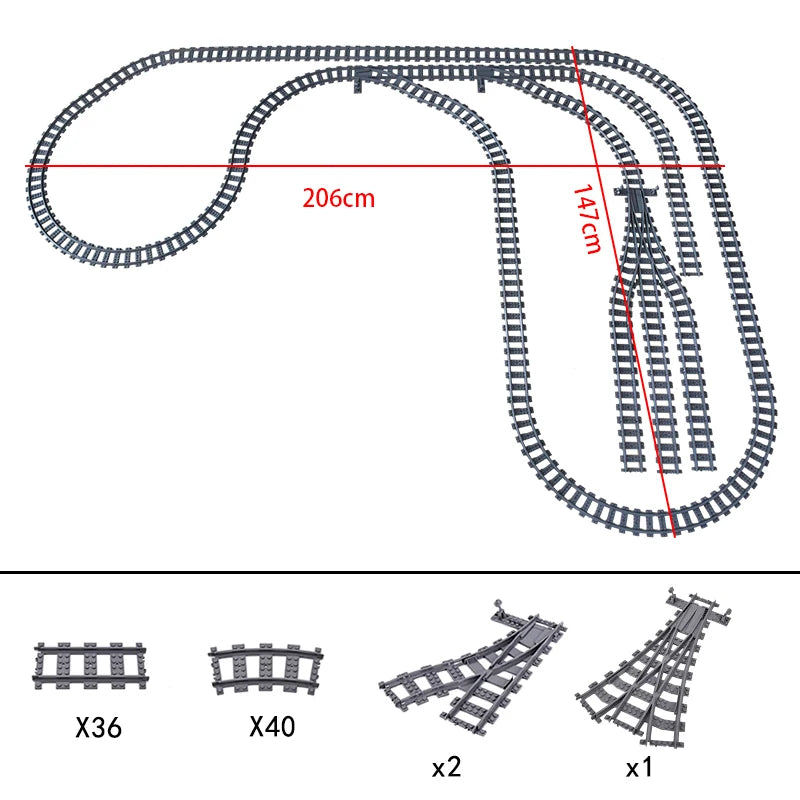 City High-tech Trains Flexible Tracks Forked Straight Curved Rails Crossing Switch Building Block Bricks Creative Toys for kids