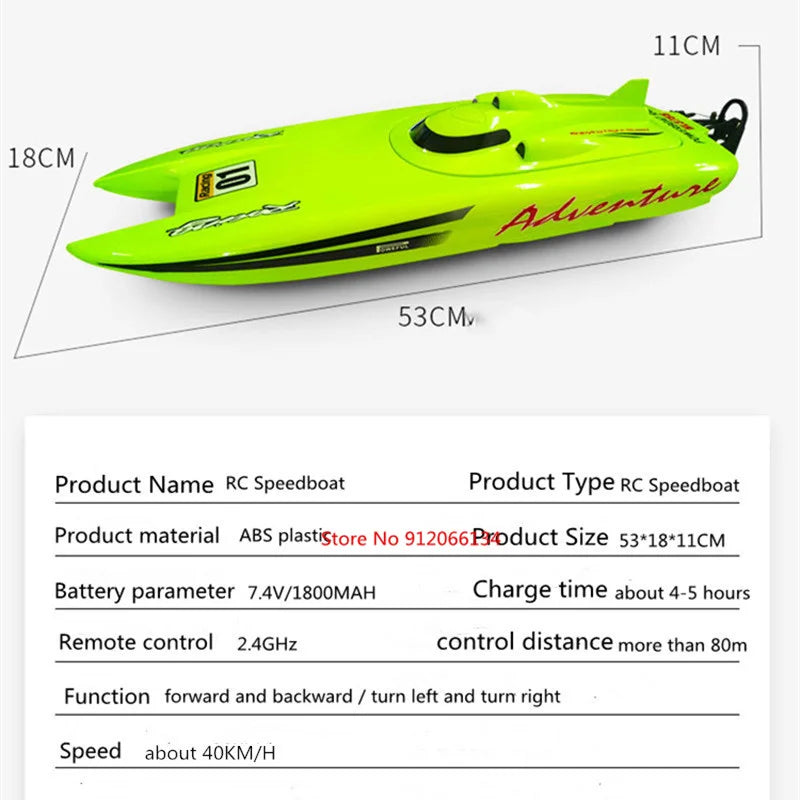 40KM/H Electric High Speed RC Speedboat 53CM Large Two-way Navigation Anti-Collision 2.4G RC Racing Boat Waterproof  Water Game