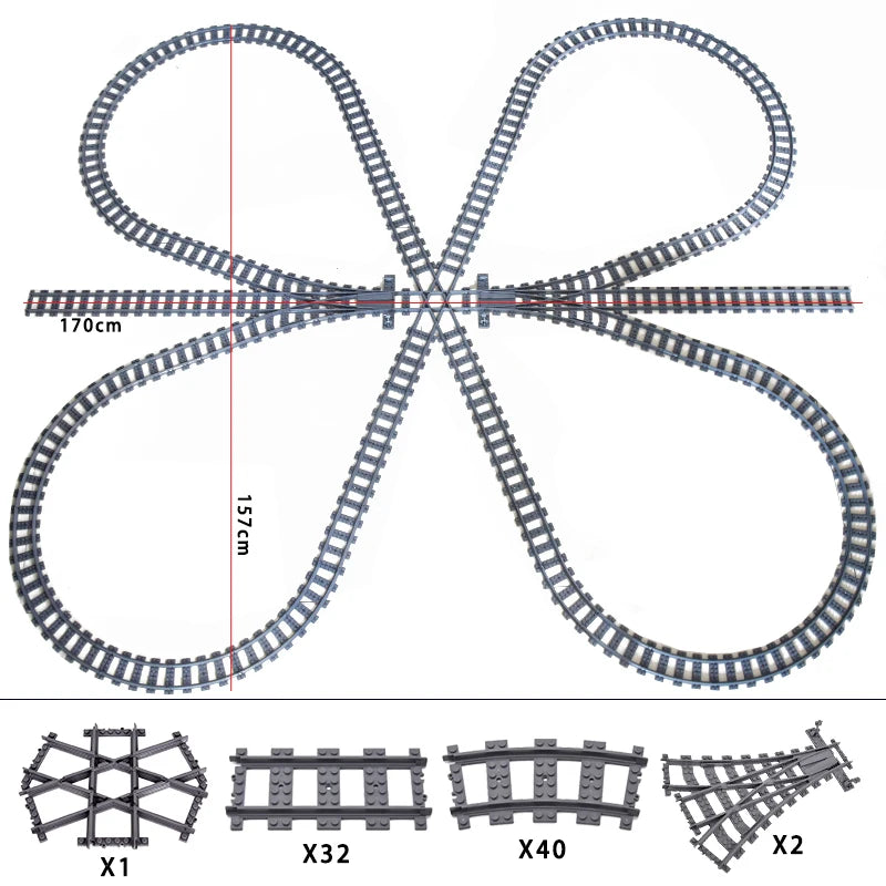 City High-tech Trains Flexible Tracks Forked Straight Curved Rails Crossing Switch Building Block Bricks Creative Toys for kids