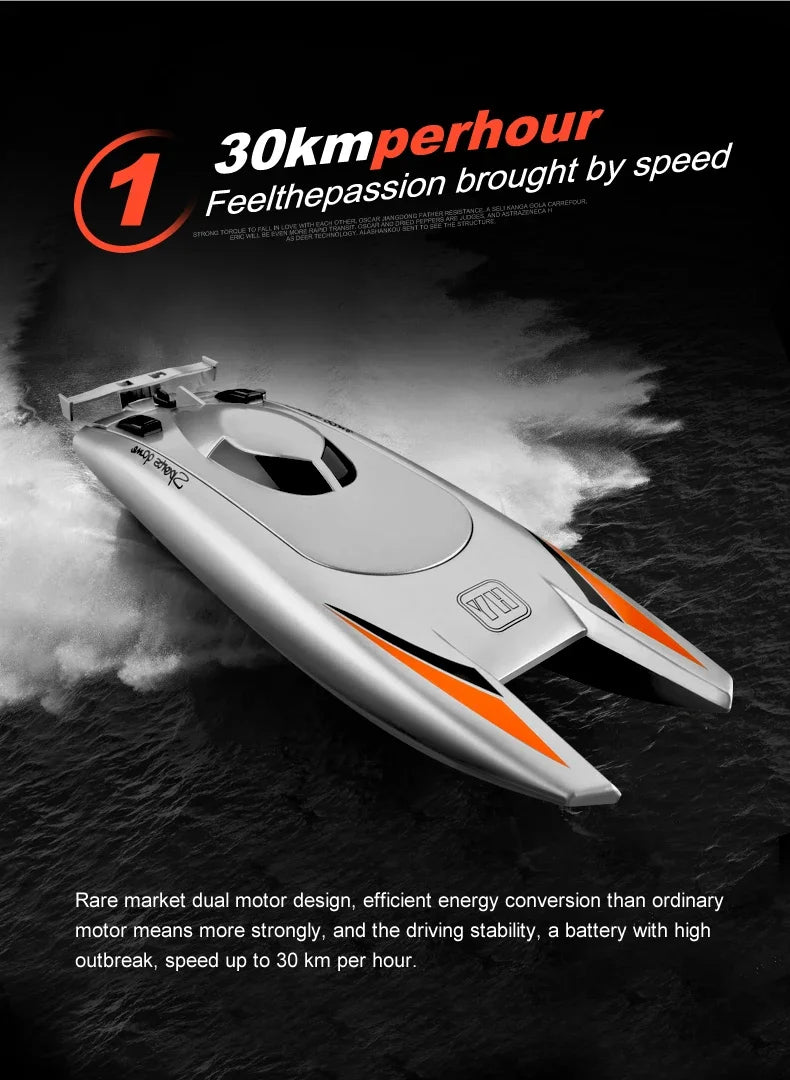 2.4G RC Boat 30KM/H High Speed Dual Motor 2CH Waterproof Remote Control Racing Ship Toy - 20Mins Battery for Kids & Adults