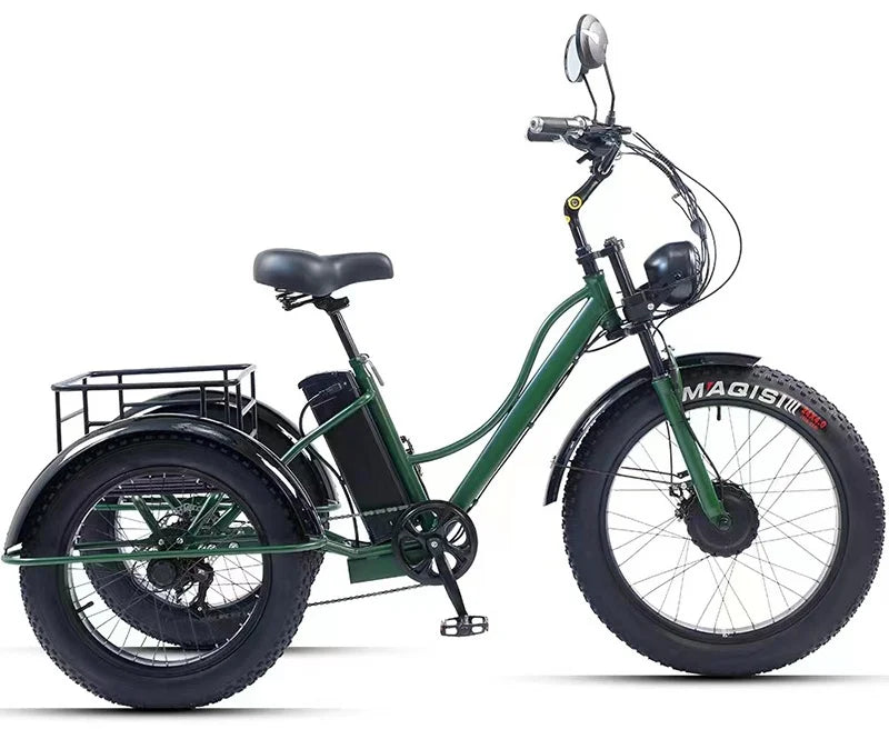 48V 750W Electric Bike For Man Powerful 24 Inch Fat Tire Bike All Terrain Electric Tricycles 3 Wheels for Adults Elderly