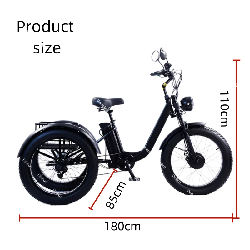 Electric Fat Bike 24 Inch Three Wheel Electric Bicycle Powerful Snow Mountain Electric Bike Adult Men's Women's