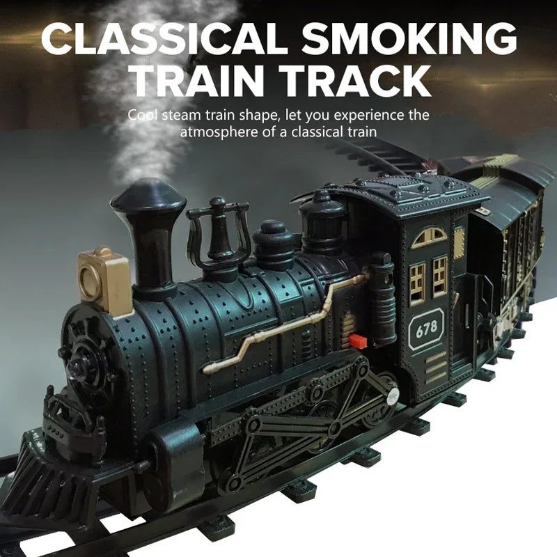 Classical Electric Train Track Set Spray Steam Train with Sound Simulated Locomotive Train Kit Retro Model Kids Boys Gift