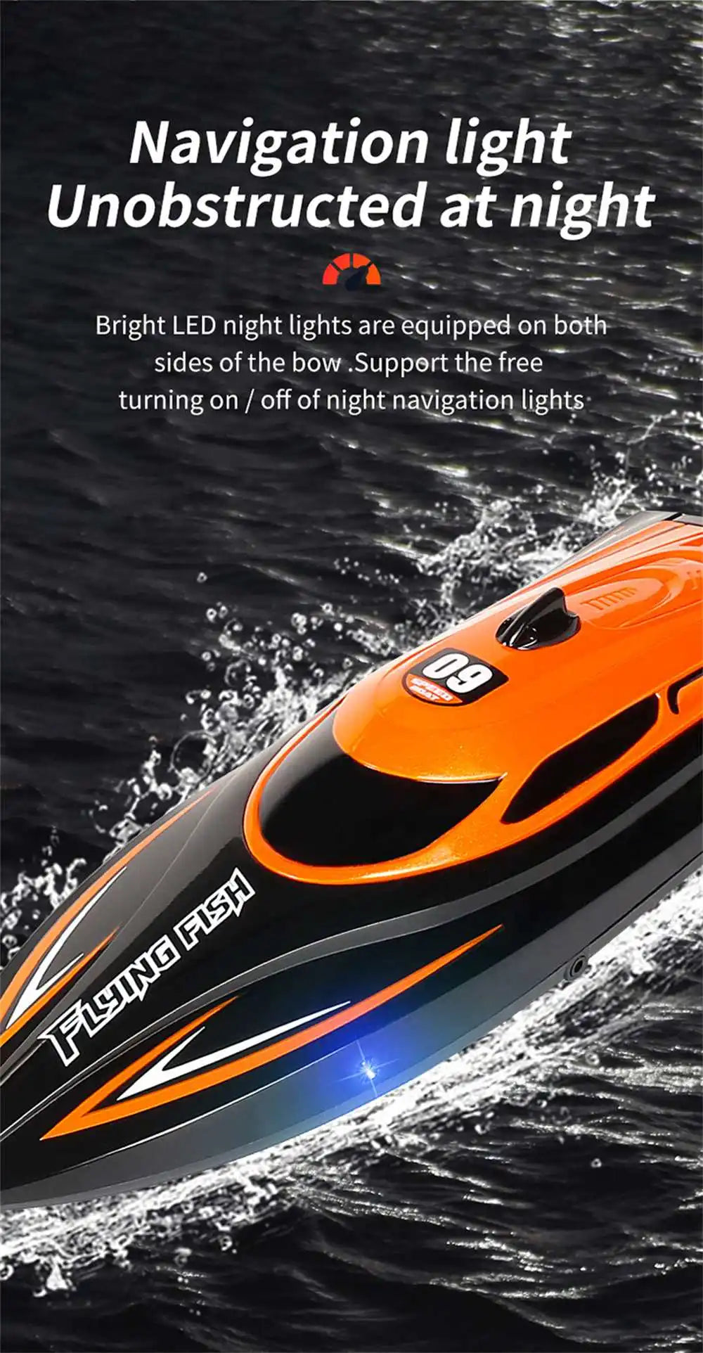 2.4G 4CH RC Boat Waterproof 25km/H High Speed Electric Racing Speedboat with LED Light Outdoor Lakes Pools Toys for Boys Kids