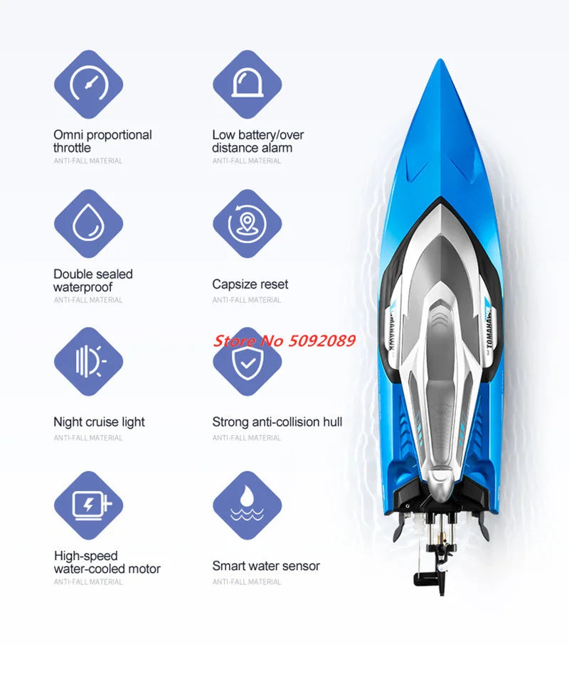70KM/H High Speed 50CM Big 200M Remote Control Ship Boat Rowing Waterproof Capsize Reset RC Racing Boat Speedboat Add Carry Bag