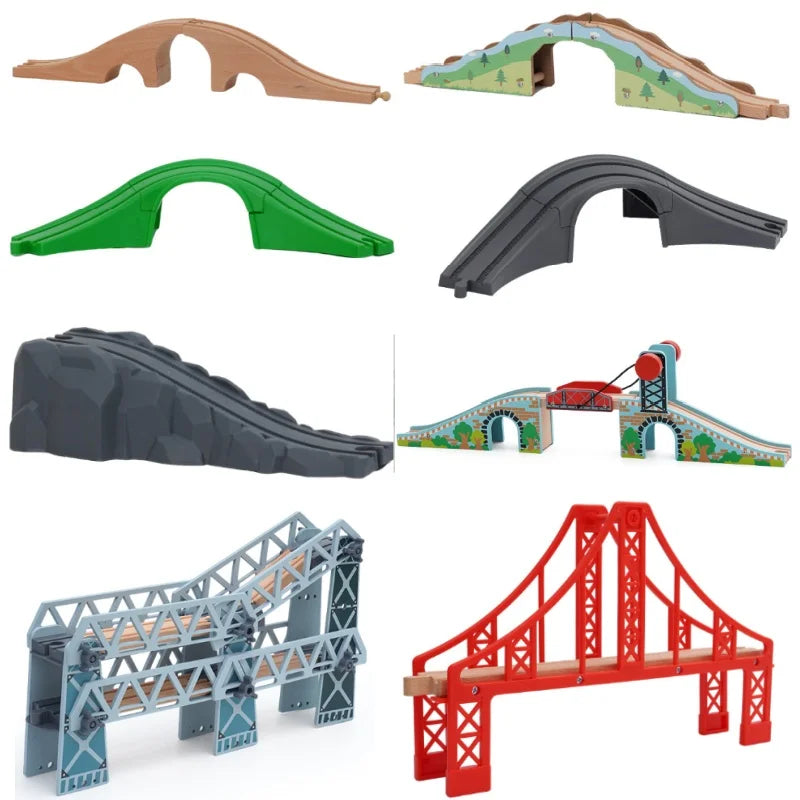 Wooden Train Tracks Accessories set Wood Railway Tracks Wooden Bridge Tunnel fit for Wood Tracks Toys Educational Toys