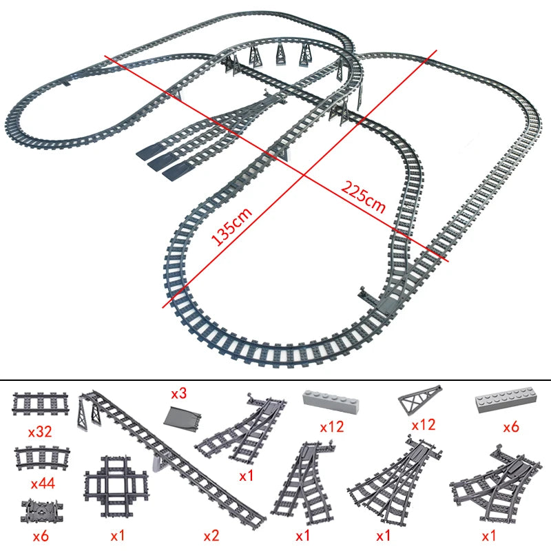 City High-tech Trains Flexible Tracks Forked Straight Curved Rails Crossing Switch Building Block Bricks Creative Toys for kids