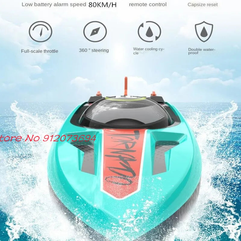Waterproof Radio Control Electric Large Racing Speedboat Toy 80KM/H 200M 360° Turn LED Night Light Brushless High Speed RC Boat