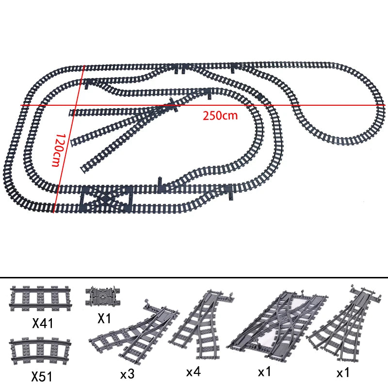 City High-tech Trains Flexible Tracks Forked Straight Curved Rails Crossing Switch Building Block Bricks Creative Toys for kids