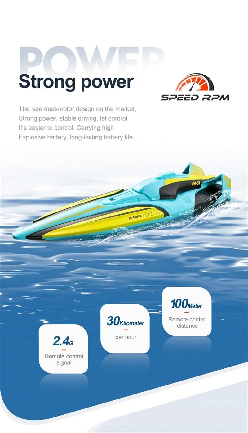 S1 2.4G High-speed Remote Control Speedboat 30 Km/h Waterproof Electric Remote Control Rowing Double Propoler Children's Gift
