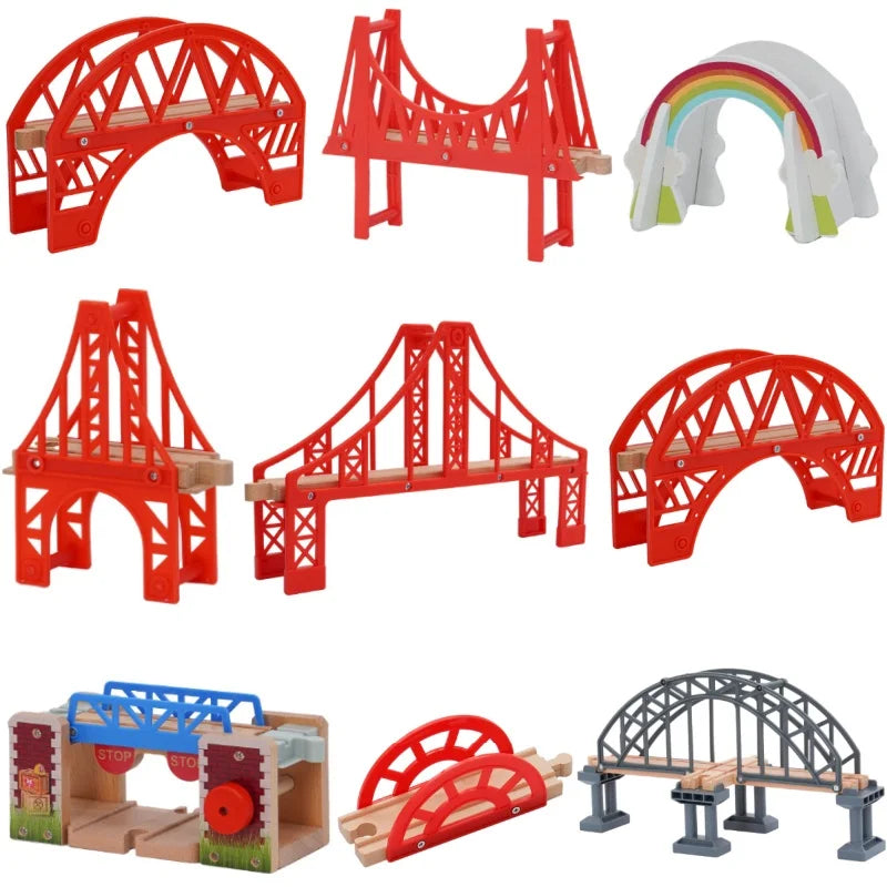 Wooden Train Tracks Accessories set Wood Railway Tracks Wooden Bridge Tunnel fit for Wood Tracks Toys Educational Toys