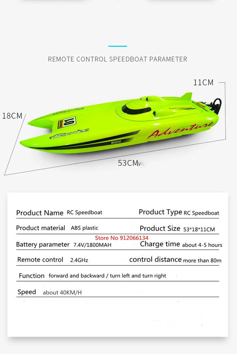 40KM/H Electric High Speed RC Speedboat 53CM Large Two-way Navigation Anti-Collision 2.4G RC Racing Boat Waterproof  Water Game