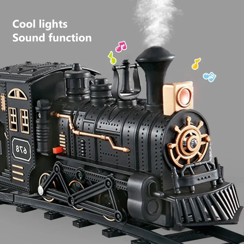 Classical Electric Train Track Set Spray Steam Train with Sound Simulated Locomotive Train Kit Retro Model Kids Boys Gift