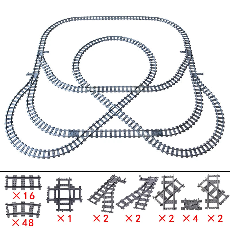 City High-tech Trains Flexible Tracks Forked Straight Curved Rails Crossing Switch Building Block Bricks Creative Toys for kids