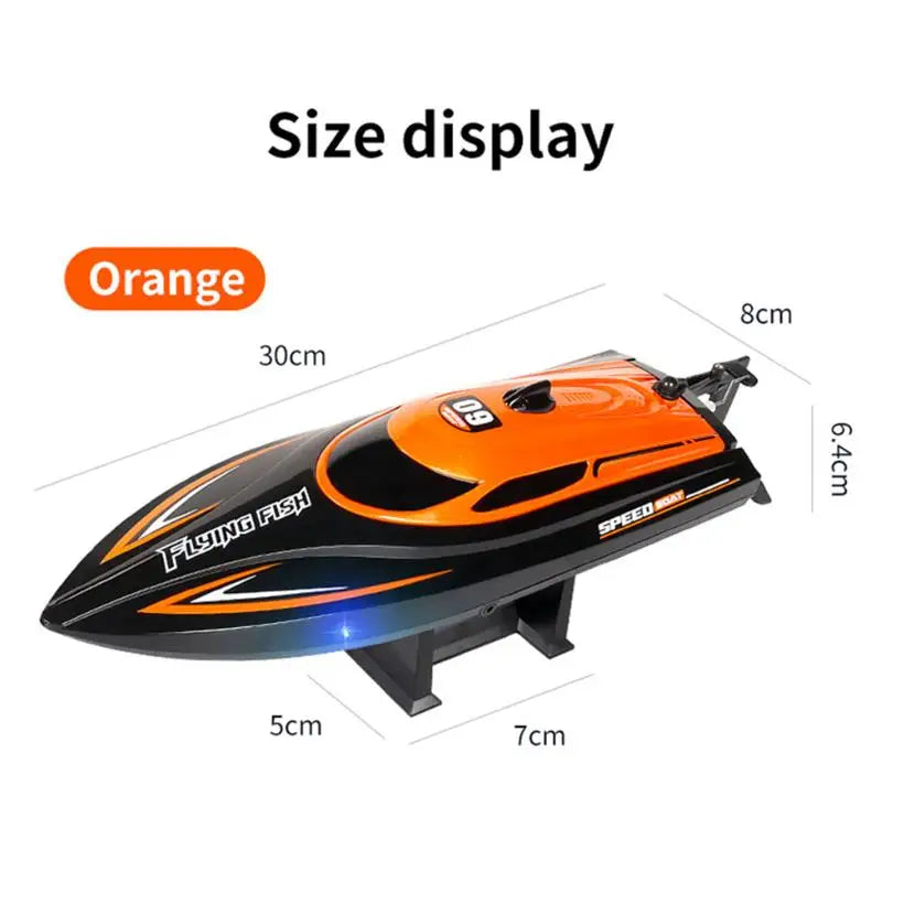 2.4G 4CH RC Boat Waterproof 25km/H High Speed Electric Racing Speedboat with LED Light Outdoor Lakes Pools Toys for Boys Kids